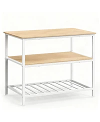 Yigii Kitchen Island 3-Tier Storage Large Worktop Steel Industrial Oak