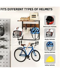 Yigii Helmet Wall Mount shelf Hat Stand Display Gear Storage Organizer Metal Wood