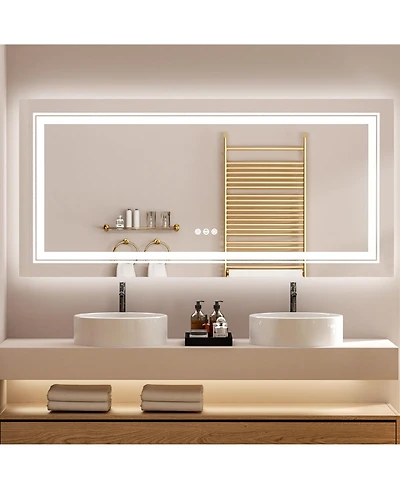 Luvodi 39.37x23.62 inch Square Led Bathroom Mirror Illuminated Dimmable 3 Colors Smart Touch