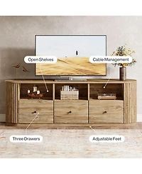 Tribesigns 70.87" Tv Stand for TVs up to 80", Modern Curved Media Console with 3 Drawers and Open Storage,