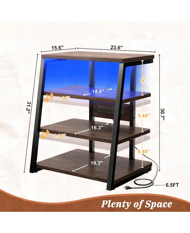 Yigii Av Media Stand with Led Lights Adjustable Shelves Audio Tower