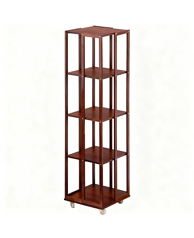 Yigii 5 Tier Bamboo Rotating Bookshelf with Wheels Storage Organizer 360degree(s) Rolling