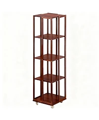 Yigii 5 Tier Bamboo Rotating Bookshelf with Wheels Storage Organizer 360degree(s) Rolling