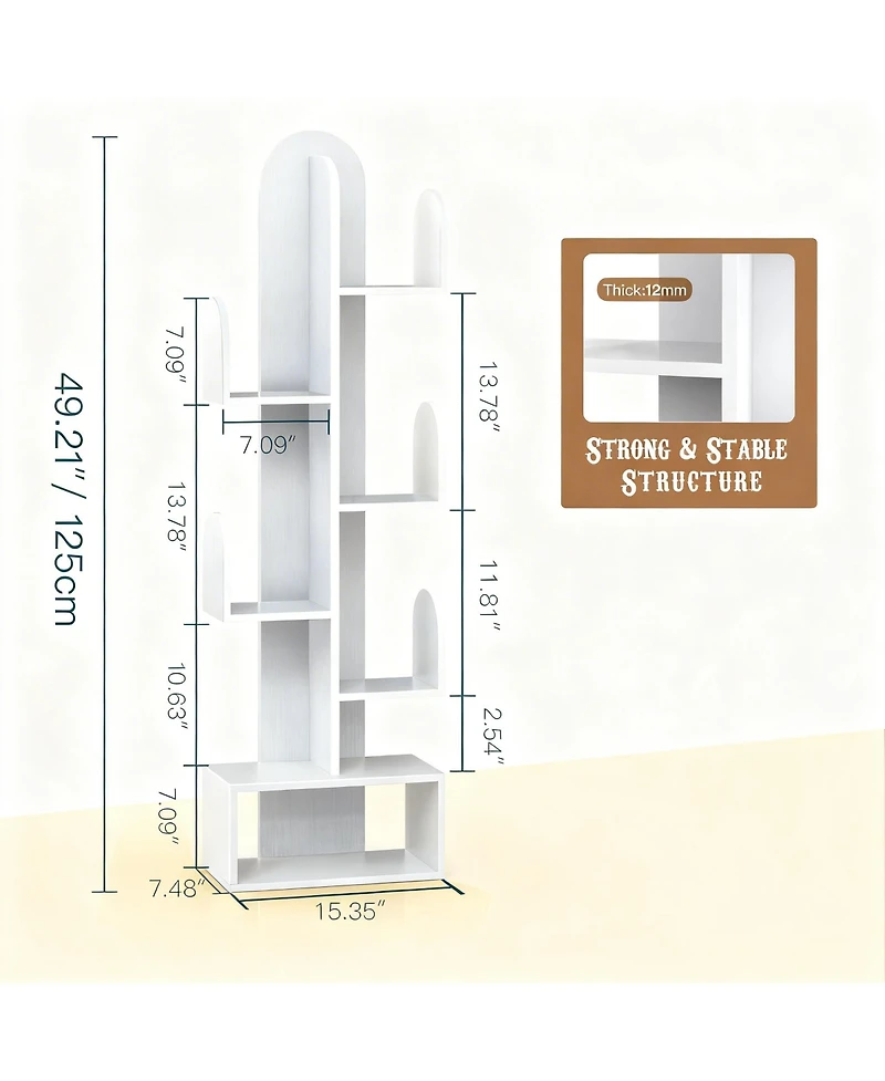 Yigii Cactus Tree Bookshelf Wood Corner Storage Rack