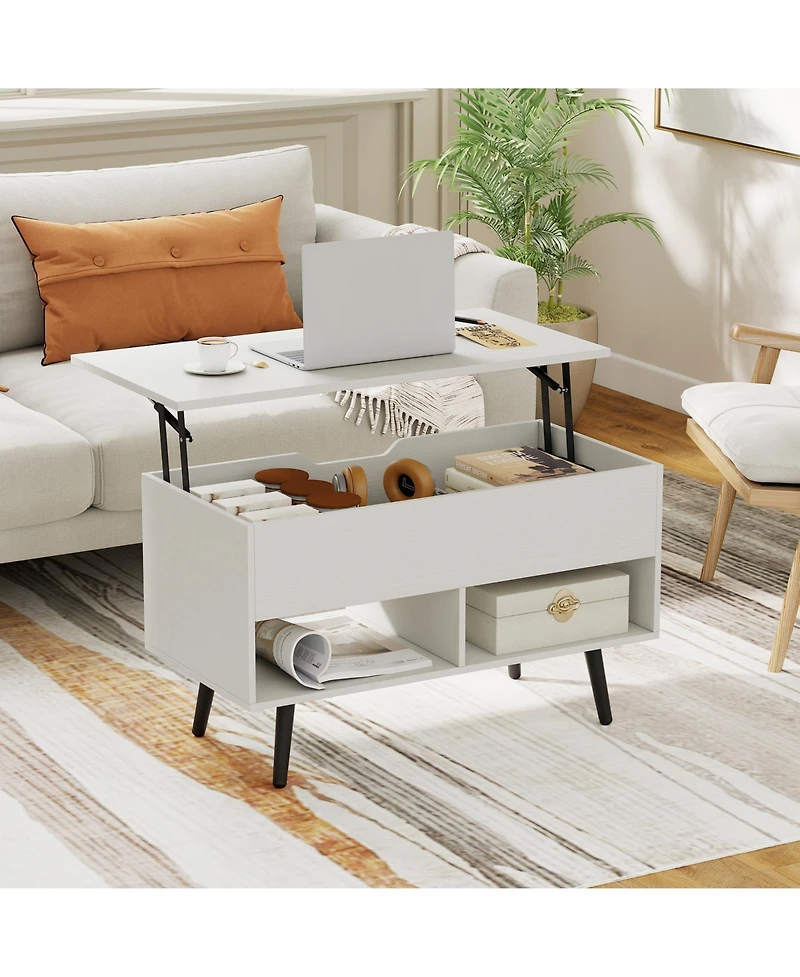 Sugift 31.5 Inch Lift-Top Coffee Table with Hidden Storage and 2 Open Shelves