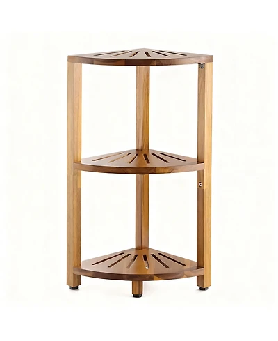 Yigii 3-Tier Wood Corner Shelf Waterproof Bathroom Organizer Space-Saving Storage Stand