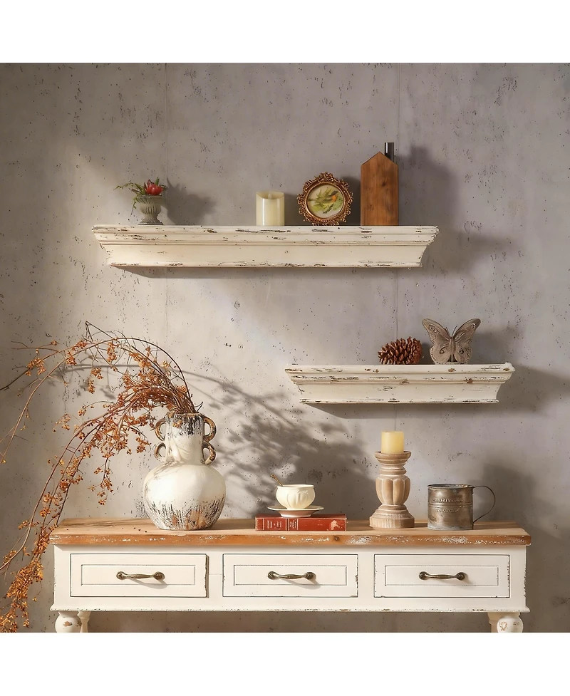 Yigii 36.3 Inch Rustic Solid Wood Wall Mounted Decorative Long Shelf