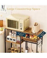 Yigii Microwave Stand Coffee Bar 3 Shelves 6 Hooks Kitchen Storage Organizer