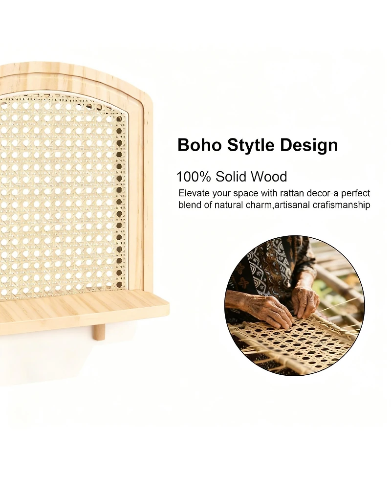 Yigii Wood Wicker Wall Shelf Boho Decor Display