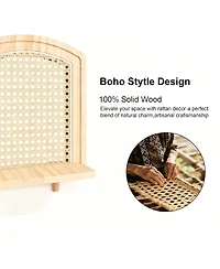 Yigii Wood Wicker Wall Shelf Boho Decor Display