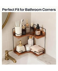 Yigii 2-Tier Wooden Corner Shelf Bathroom Counter Organizer Vanity Makeup Storage
