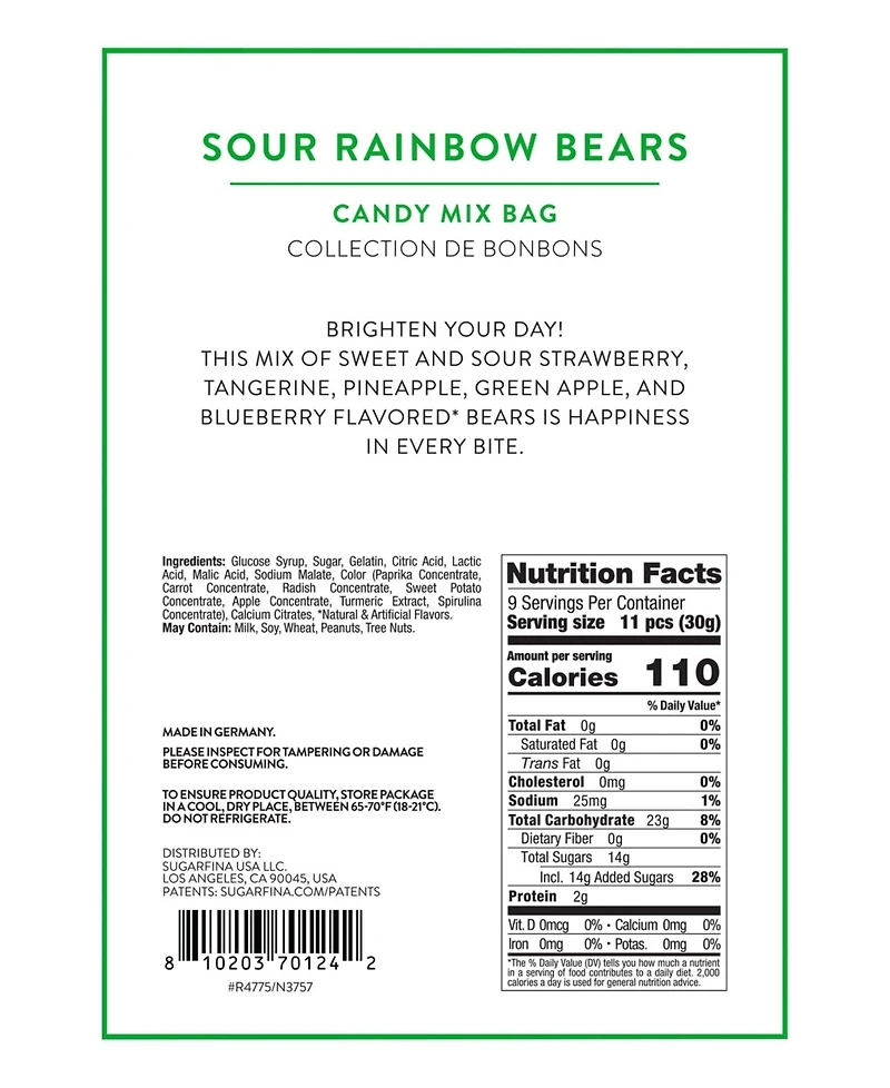 Sugarfina Sweet Escape Sour Rainbow Bears Candy Mix Bag, 2-Pc.