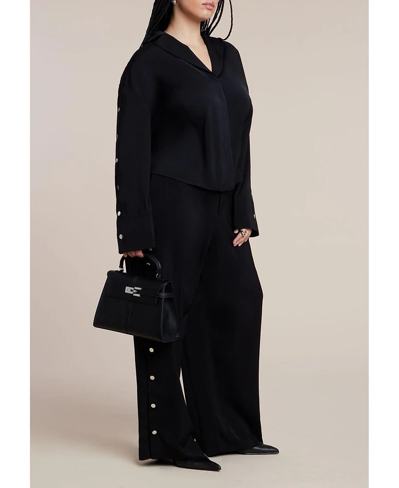 Eloquii Women's Plus Snap Detail Wide Leg Trouser