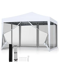 Gymax 10 Ft x 10 Ft Pop-Up Canopy Tent w/ Mesh Netting Carry Bag 8 Stakes and 4 Ropes Outdoor
