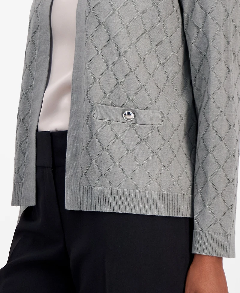 Kasper Women's Kiss-Front Diamond Stitch Cardigan