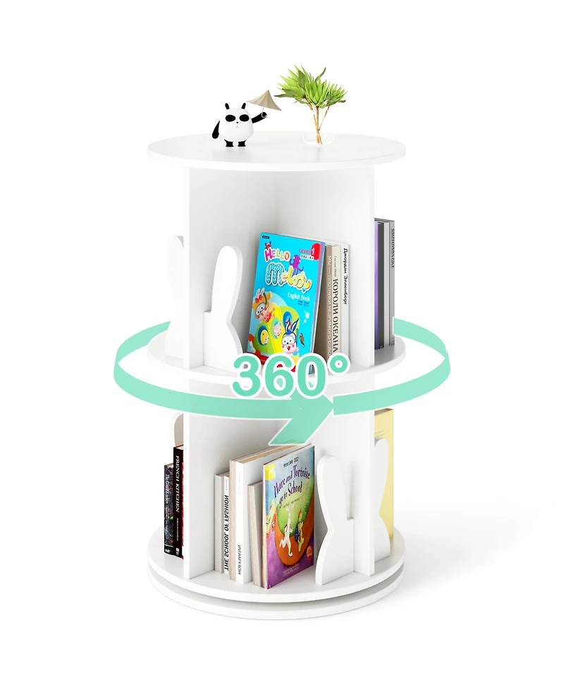 Slickblue 2 Tier Rotating Kids Bookshelf with Bunny Storage Baffles