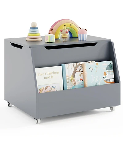 Slickblue Wooden Toy Organizer Cart with Bookshelf and Lockable Wheels