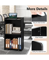 Sugift Rolling Podium Stand with 2 Shelves and Lockable Wheels