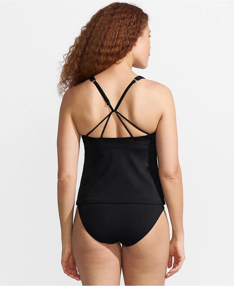 Lands' End Women's D-Cup Tugless High Neck Strappy Back Tankini Swimsuit Top