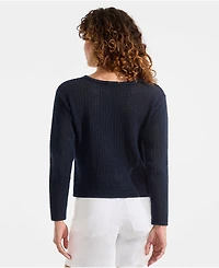 Lands' End Women's Cotton Viscose Mesh Jacquard Crew Neck Sweater