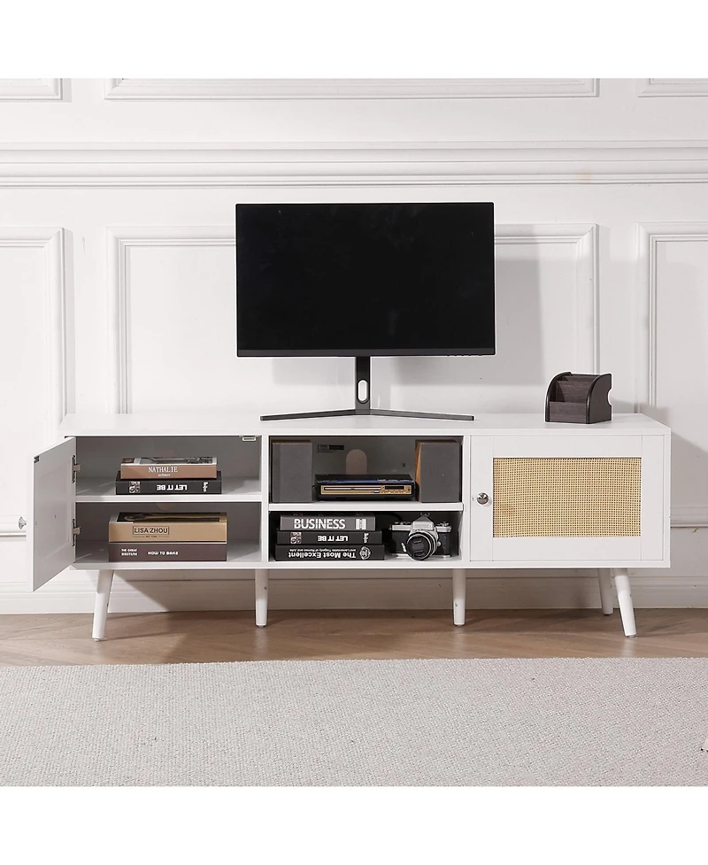 Gouun Rattan Tv Stand for TVs with Power Outlets