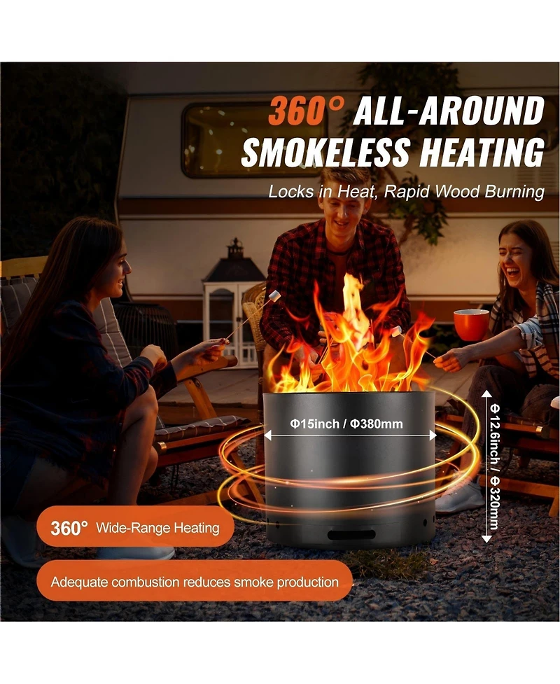 Gouun 15 in Smokeless Fire Pit with Removable Ash Pan for Patio and Camping