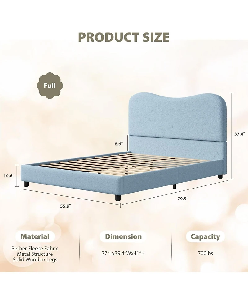 gaomon Full Size Platform Bed Frame, Metal Frame with Wooden Slats, Sherpa Fabric Upholstered Headboard, No Box Spring, Noise Free