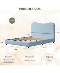 gaomon Full Size Platform Bed Frame, Metal Frame with Wooden Slats, Sherpa Fabric Upholstered Headboard, No Box Spring, Noise Free
