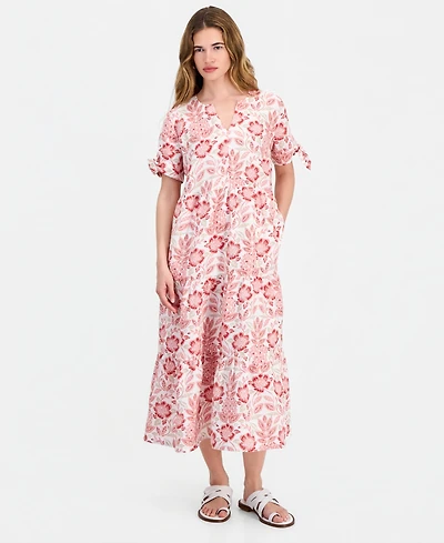 Charter Club Petite Linen Pineapple Bliss Tie-Sleeve Maxi Dress, Macy's Exclusive