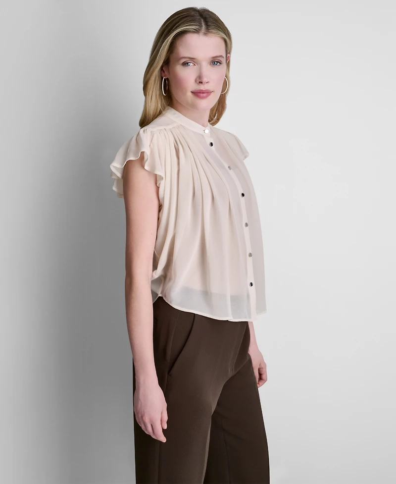 Dkny Petite Woven Chiffon Crewneck Blouse