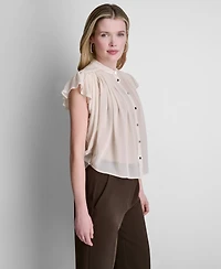 Dkny Petite Woven Chiffon Crewneck Blouse
