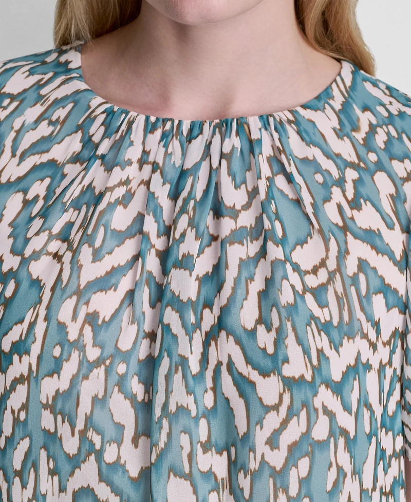 Dkny Petite Woven Short-Sleeve Printed Blouse