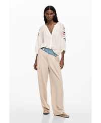 Desigual Women's Blouse Embroidered Sleeves