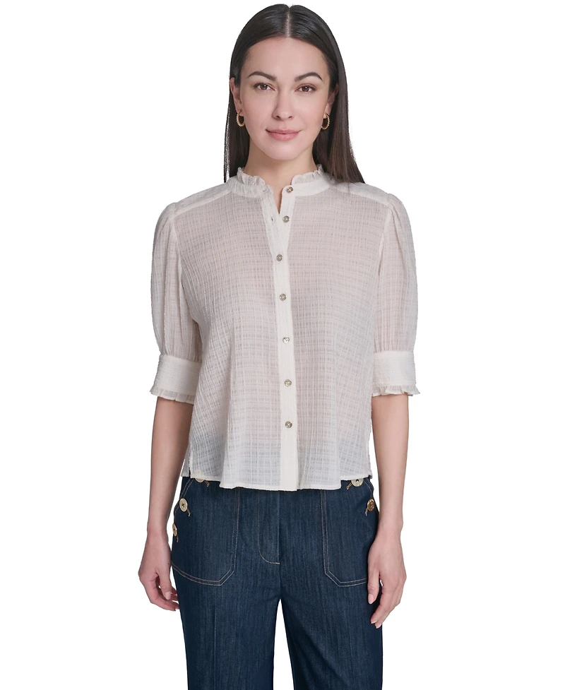 Tommy Hilfiger Women's Puff-Sleeve Button-Front Top
