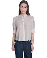 Tommy Hilfiger Women's Puff-Sleeve Button-Front Top