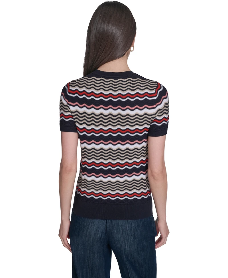 Tommy Hilfiger Women's Crewneck Scallop Stripe Sweater