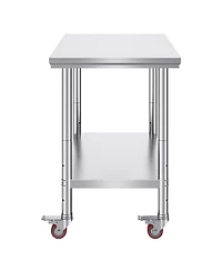 Gouun Stainless Steel Rolling Work Table 35 x 24 x 33 in with 4 Casters, 700 lbs Load Capacity