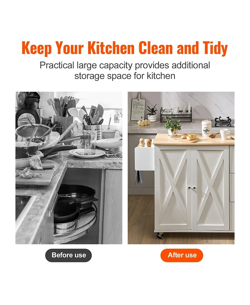 Gouun in Rolling Kitchen Island Cart with Solid Wood Top and Storage Cabinet