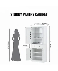 Gouun 72 in Tall Freestanding Kitchen Pantry Storage Cabinet with Adjustable Shelves
