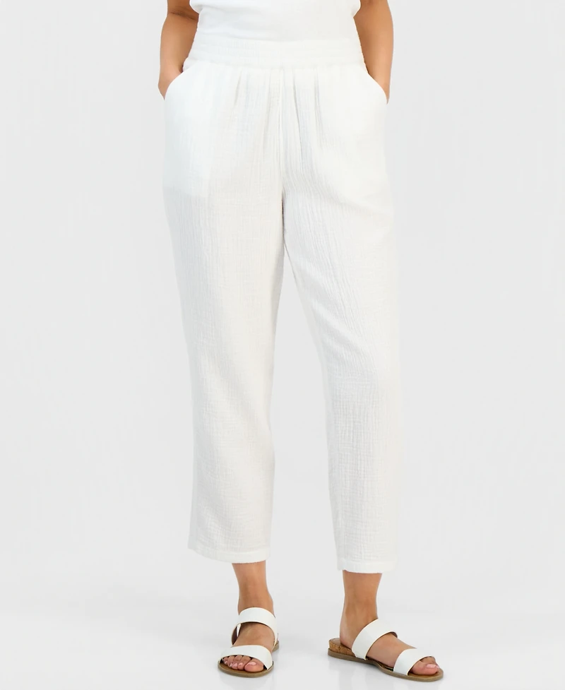Style & Co Petite Mid-Rise Tapered Cotton Pull-On Pants, Macy's Exclusive