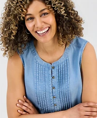 Style & Co Petite Chambray Pintucked Dress, Macy's Exclusive