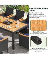 Gymax Set of 9 Outdoor Dining Set w/ Acacia Wood Tabletop and Umbrella Hole and Seat Cushions