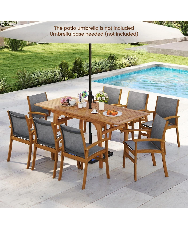 Gymax 9-Piece Acacia Wood Outdoor Dining Set for 6-8 w/ 1.97'' Umbrella Hole