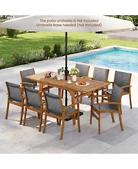 Gymax 9-Piece Acacia Wood Outdoor Dining Set for 6-8 w/ 1.97'' Umbrella Hole