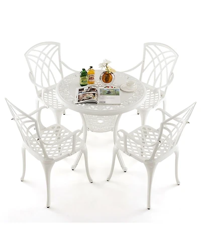 Gymax 5 Pieces All-Weather Outdoor Cast Aluminum Dining Set Round Dining Table