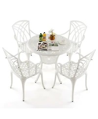 Gymax 5 Pieces All-Weather Outdoor Cast Aluminum Dining Set Round Dining Table