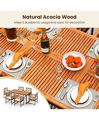 Gymax 7PCS Dining Set Outdoor Acacia Wood Table w/ Soft Cushions Umbrella Hole Patio