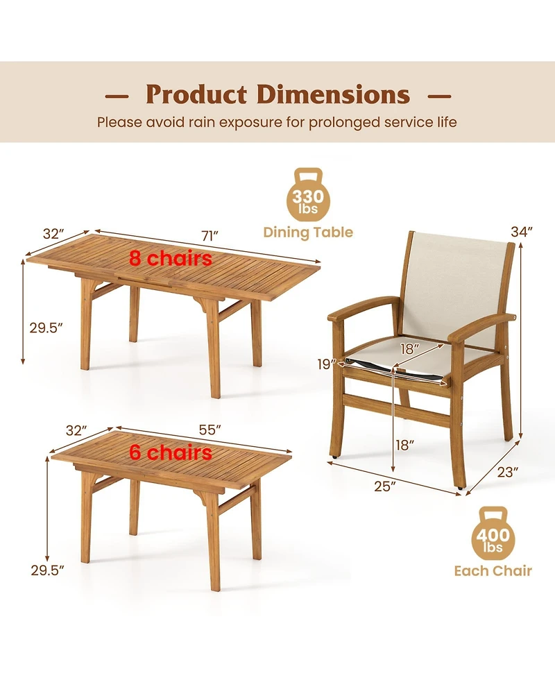 Gymax 9PCS Acacia Wood Outdoor Dining Set w/ 1.97'' Umbrella Hole for Backyard Garden