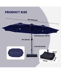 Mondawe 15ft Double-Sided Solar Rgb Led Patio Umbrella with Base, Dual Charging