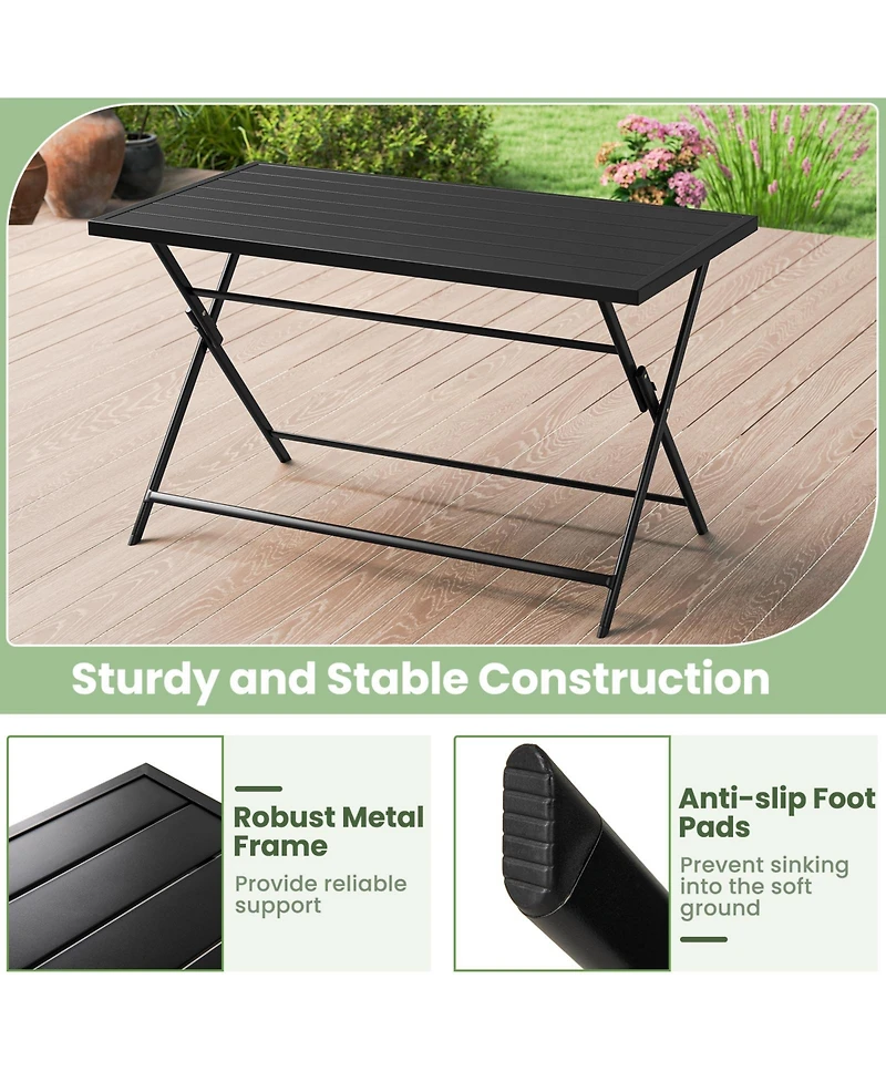 Gymax Set of 5 Foldable Outdoor Dining SetLarge Rectangular Metal Table 4 Mesh Armchairs